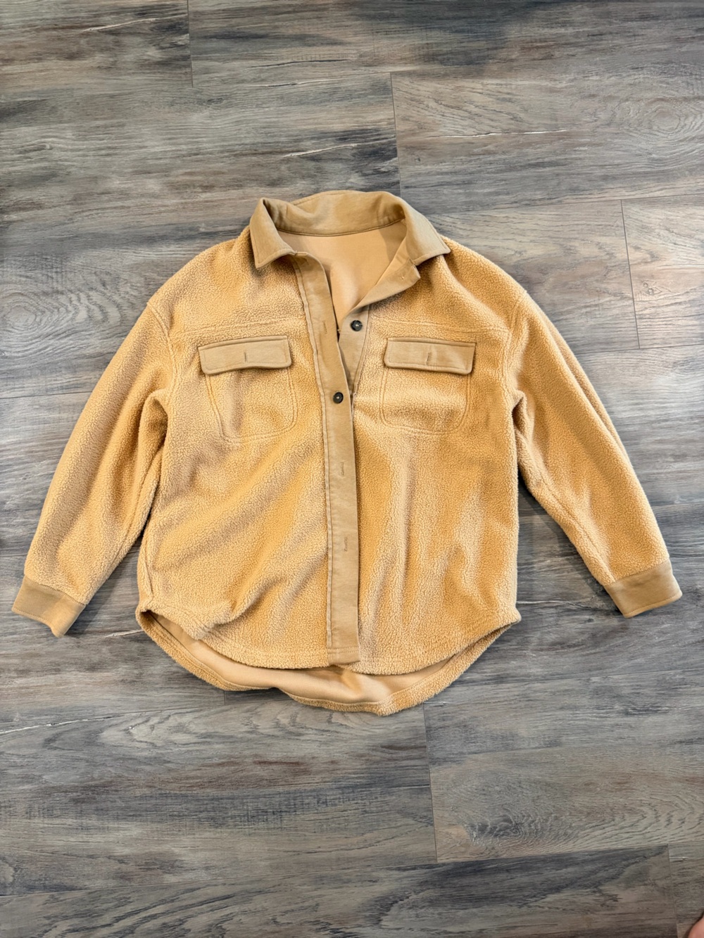 SHEIN Camel Teddy Fleece Button-Up Shacket